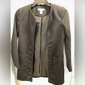 H&M Coat Black Open Front Textured Weave Pockets Lined size 4
